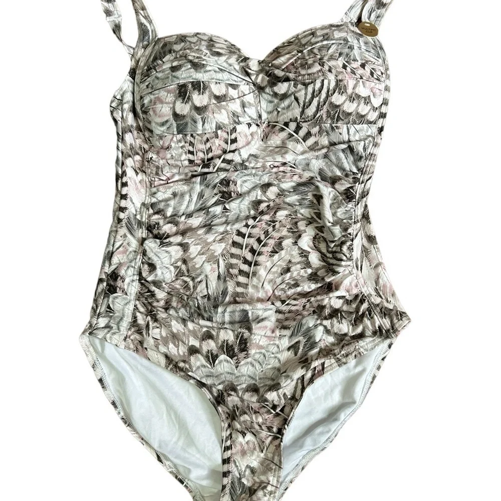 New Niptuck Swim Feathered Fantasy Colette One Piece Swimsuit 6 Gray Pink BNWT - Picture 2 of 6